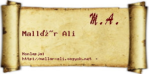 Mallár Ali névjegykártya